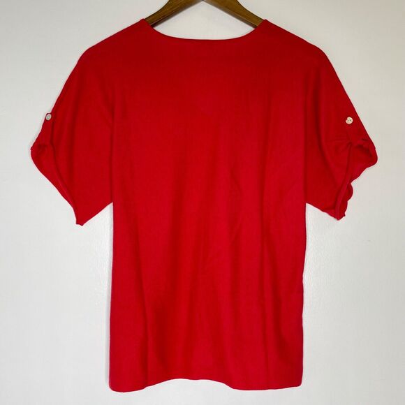 J Jill Red Short Sleeve V-Neck Knit Shirt Size Small Women’s - Picture 9 of 11